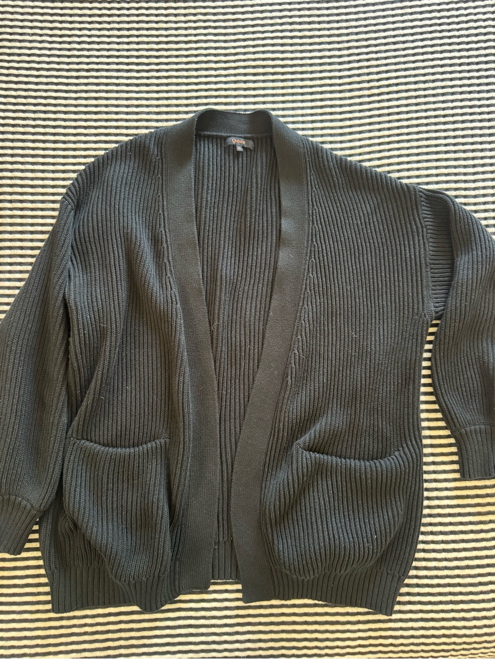 Quince 100% cotton Black Ribbed Open-Front Women’s Sweater Cardigan - Picture 3 of 6